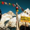 View of Everest and basecamp sign